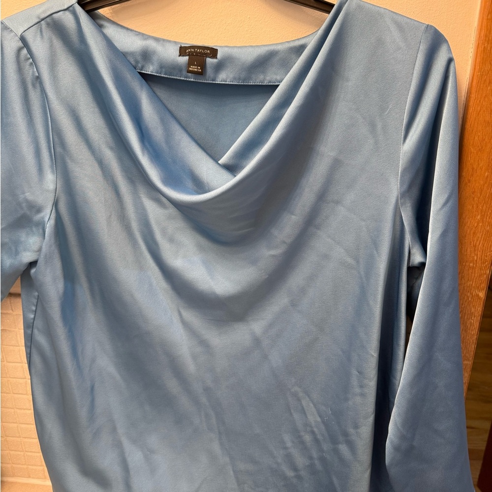 Ann Taylor Light Blue Satin Blouse